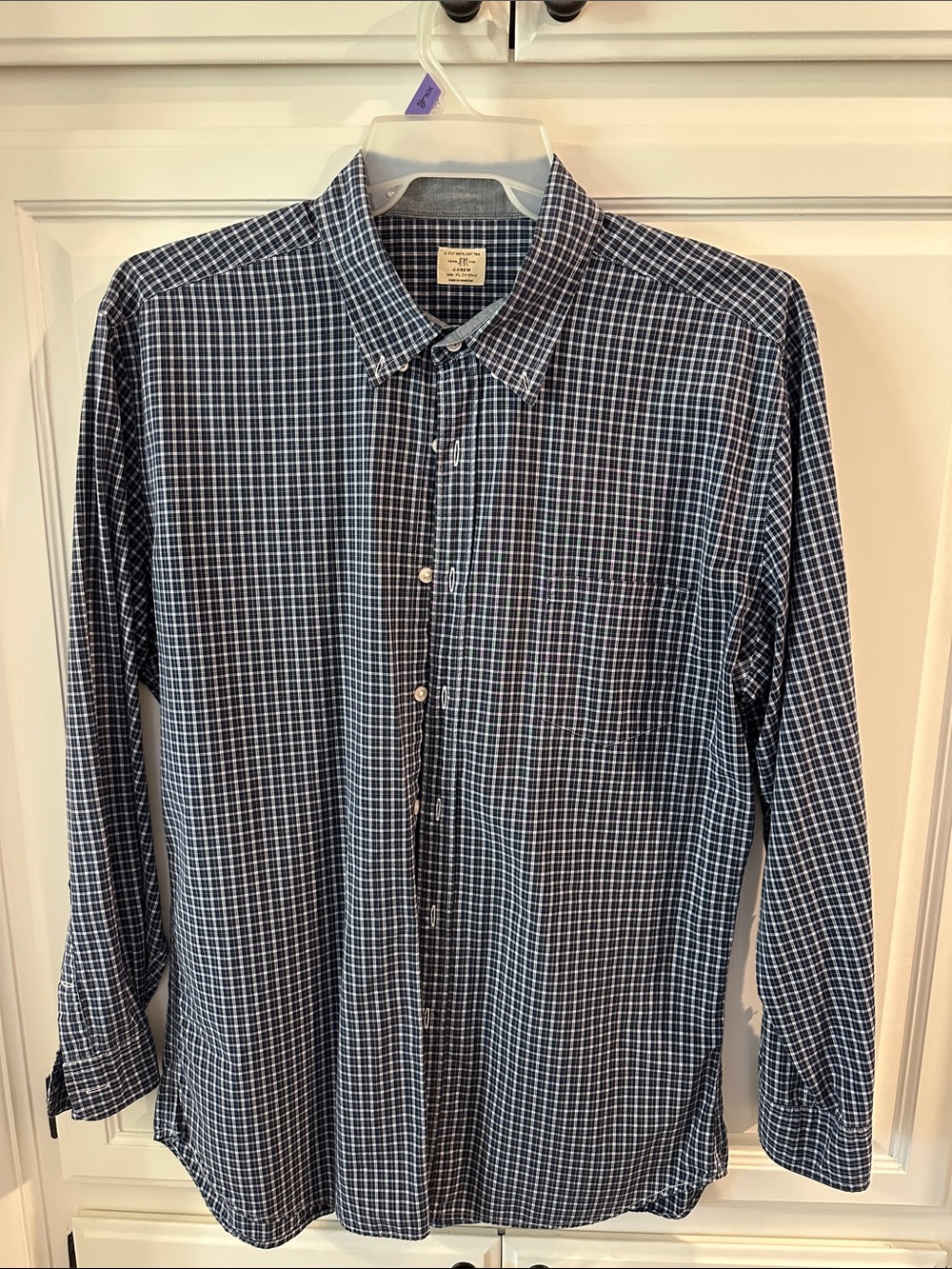J. Crew Men’s Blue and White Windowpane Button-Down Shirt